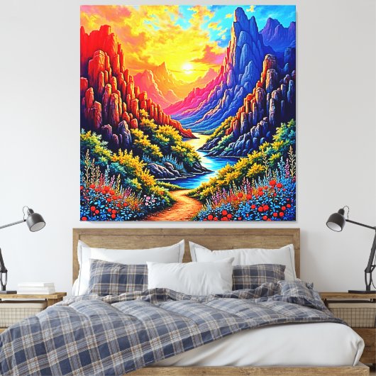 Zonsondergang Kloof Rivier Kunst Canvas Afdruk (Insitu (Slaapkamer))
