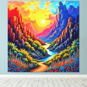 Zonsondergang Kloof Rivier Kunst Canvas Afdruk (Insitu (Houten vloer))