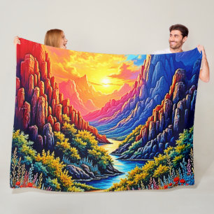 Zonsondergang Kloof Rivier Kunst Fleece Deken