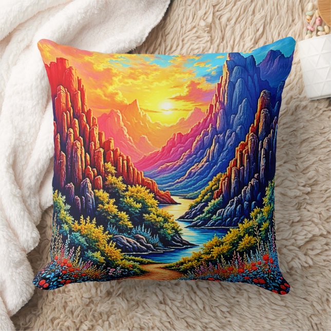 Zonsondergang Kloof Rivier Kunst Kussen (Deken)