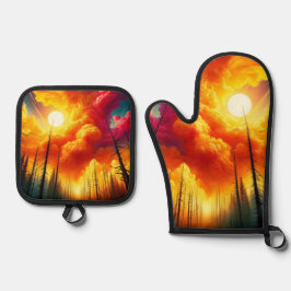 Zonsondergang Kunst Ovenwant & Pannenlap Set