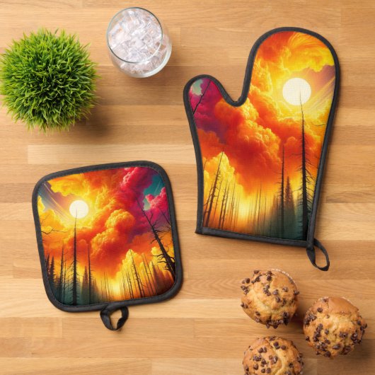 Zonsondergang Kunst Ovenwant & Pannenlap Set (Top down)