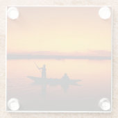 Zonsondergang Landschap met een boot-68465 Glazen Onderzetter (Achterkant)