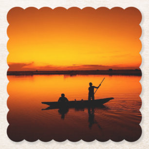 Zonsondergang Landschap met een boot-68465 Kartonnen Onderzetters