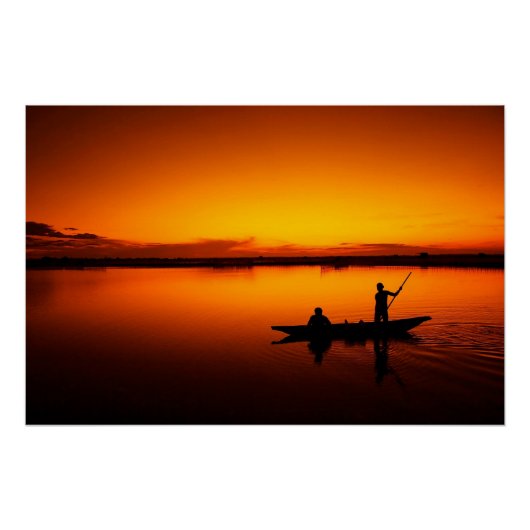 Zonsondergang Landschap met een boot-68465 Perfect Poster (Voorkant)
