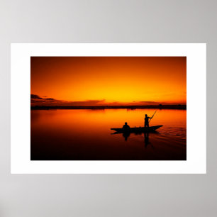 Zonsondergang Landschap met een boot-68465 Poster