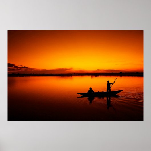 Zonsondergang Landschap met een boot-68465 Poster (Voorkant)