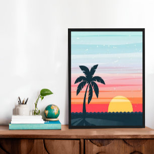 Zonsondergang Landschapsillustratie Sinaasappel B Poster