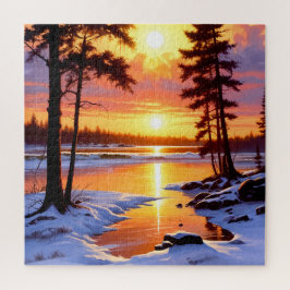 zonsondergang landschapsschilderij legpuzzel