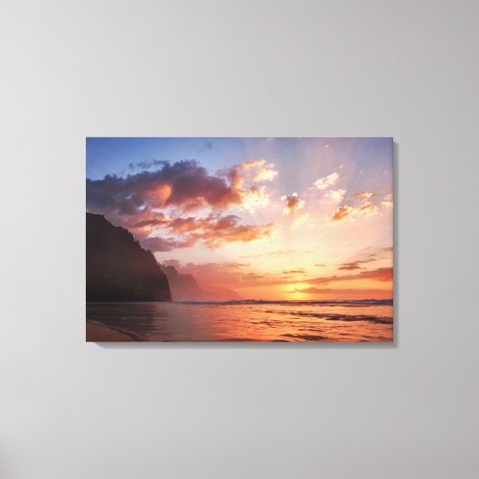 Zonsondergang langs de kust van Kauai Canvas Afdruk (Voorkant)