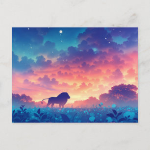 Zonsondergang Leeuw Silhouet Indigo Woud Briefkaart