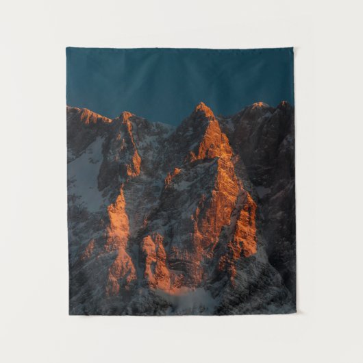 Zonsondergang licht op majestueuze bergen wandkleed (Voorkant)