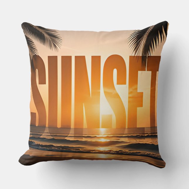 Zonsondergang Luxe Kust Editoriaal Grafisch Ontwer Kussen (Voorkant)