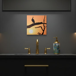 Zonsondergang Majesteit: Silhouet Pauw Keramiek Te Tegeltje