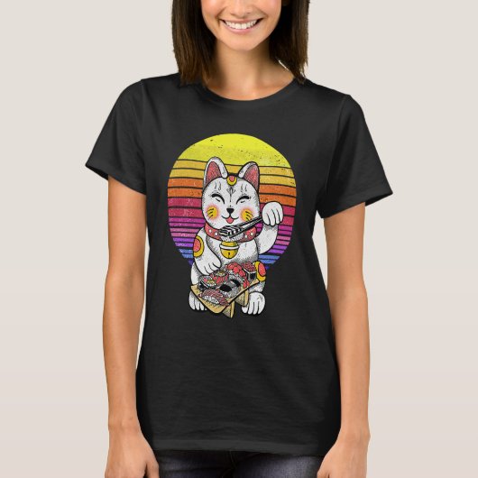  zonsondergang Maneki Neko gelukskat T-shirt (Voorkant)