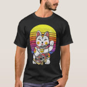  zonsondergang Maneki Neko gelukskat T-shirt (Voorkant)