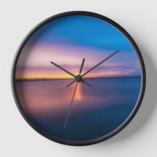 Zonsondergang Meer Landschapsfotografie Wandklok – (Voorkant)
