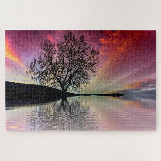 Zonsondergang Meer Schitterende Boom Legpuzzel (Horizontaal)