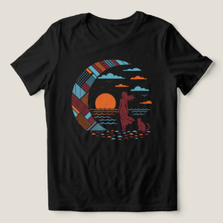 Zonsondergang Meisje en Kat Tri-Blend Shirt