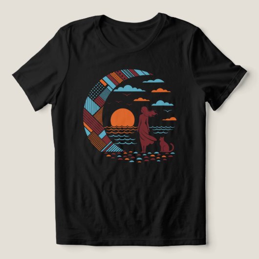 Zonsondergang Meisje en Kat Tri-Blend Shirt (Design voorkant)