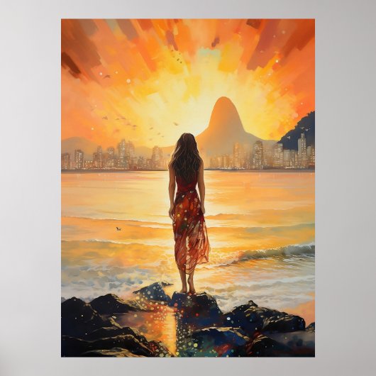 Zonsondergang meisje, Rio de Janeiro, Vrouw, Roman Poster (Voorkant)