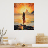 Zonsondergang meisje, Rio de Janeiro, Vrouw, Roman Poster (Keuken)