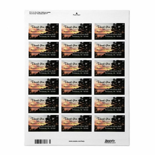 Zonsondergang met Boom Sympathie Dank u Label (Full Sheet)