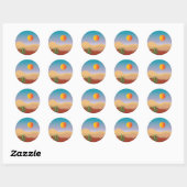 zonsondergang met cactus-plant ronde sticker (Vel)