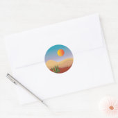 zonsondergang met cactus-plant ronde sticker (Envelop)