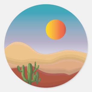 zonsondergang met cactus-plant ronde sticker