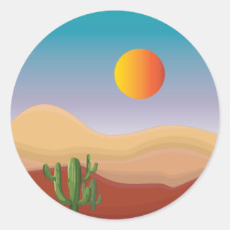 zonsondergang met cactus-plant ronde sticker