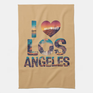 Zonsondergang met Los Angeles Silhouette & Hollywo Theedoek