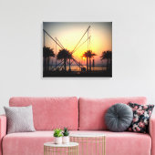 Zonsondergang met palmbomen en trampoline canvas afdruk (Insitu (Woonkamer))