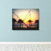 Zonsondergang met palmbomen en trampoline canvas afdruk (Insitu (Houten vloer))