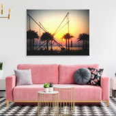 Zonsondergang met palmbomen en trampoline canvas afdruk (Insitu (Woonkamer))