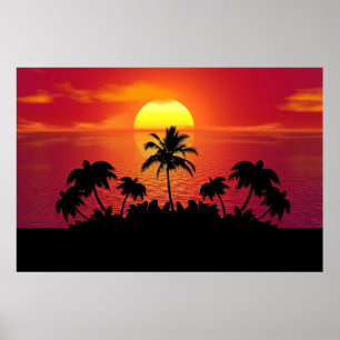 Zonsondergang met palmbomen silhouet-16514 poster
