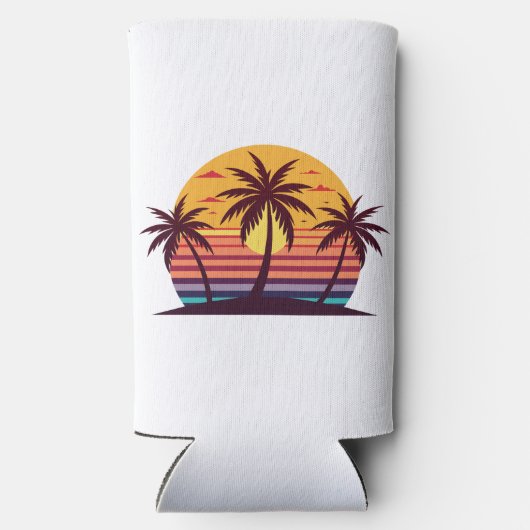 Zonsondergang met palmbomen Vector-98801 Seltzer Blikjeskoeler (Achterkant)