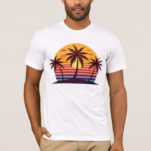 Zonsondergang met palmbomen Vector-98801 T-shirt (Voorkant)