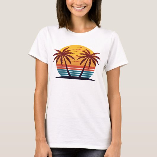 Zonsondergang met palmbomen Vector-98802 T-shirt (Voorkant)