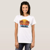 Zonsondergang met palmbomen Vector-98802 T-shirt (Voorkant volledig)