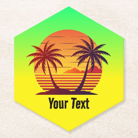 Zonsondergang met palmbomen Vector-98803 Kartonnen Onderzetters (Voorkant)
