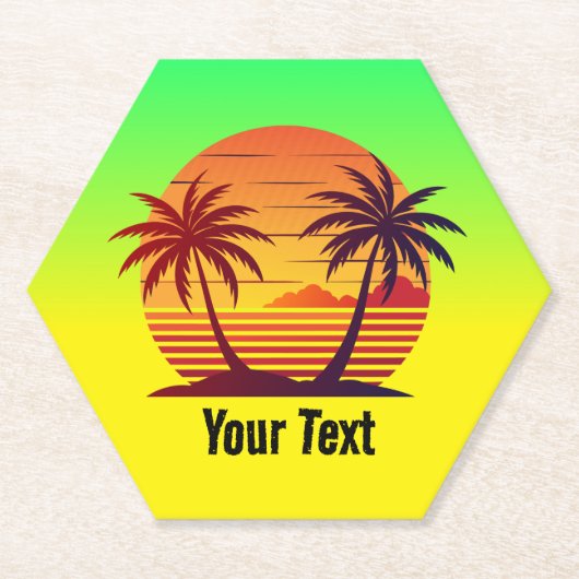 Zonsondergang met palmbomen Vector-98803 Kartonnen Onderzetters (Voorkant)