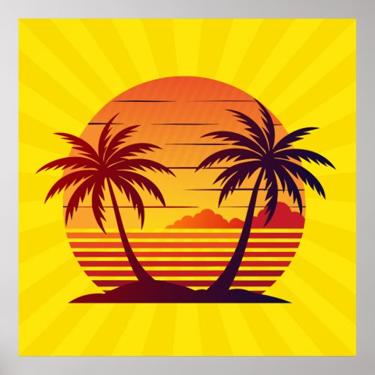 Zonsondergang met palmbomen Vector-98803 Poster (Voorkant)