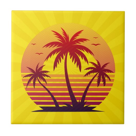 Zonsondergang met palmbomen Vector-98805 Tegeltje (Voorkant)
