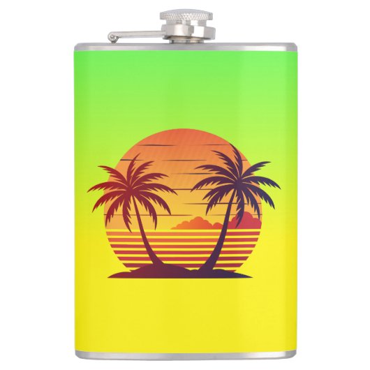 Zonsondergang met palmbomen Vector Heupfles (Voorkant)