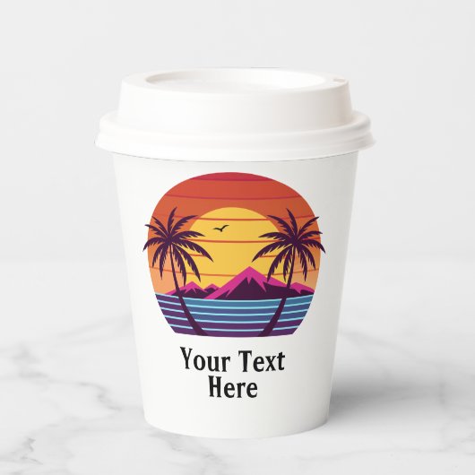 Zonsondergang met palmbomen Vector Papieren Bekers (Voorkant)