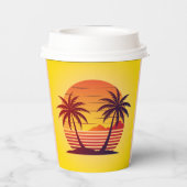Zonsondergang met palmbomen Vector Papieren Bekers (Achterkant)