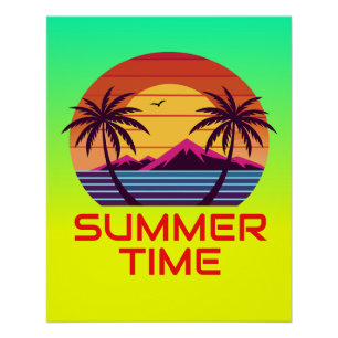 Zonsondergang met palmbomen Vector Perfect Poster