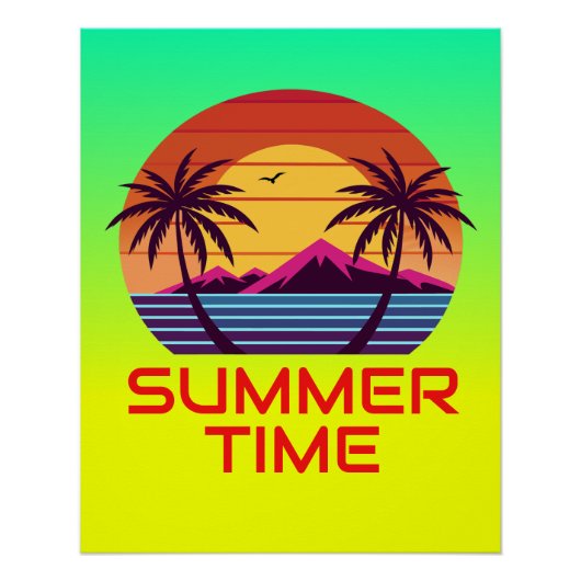 Zonsondergang met palmbomen Vector Perfect Poster (Voorkant)