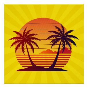 Zonsondergang met palmbomen Vector Perfect Poster